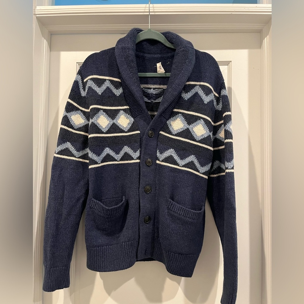 GAP Men's Navy Blue Patterned Cardigan